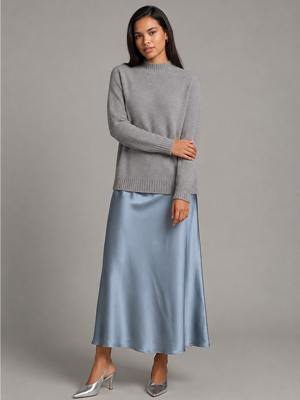 Anthropologie Satin Maxi Skirt in Light Blue
